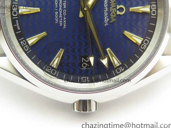 0202 Aqua Terra 150M SS VSF 1:1 Best Edition Blue Wave Textured Dial YG Hand on SS Bracelet A8500 Super Clone Sporty 8026
